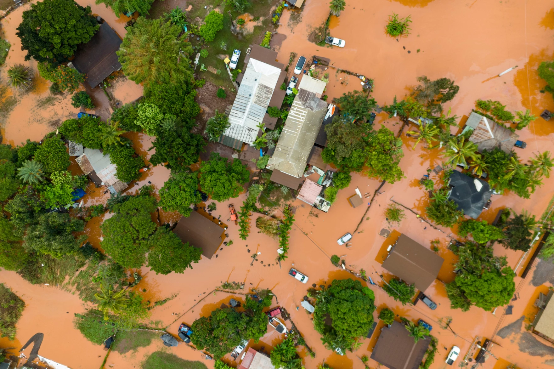 Aerial view of North Shore Oahu flooding
